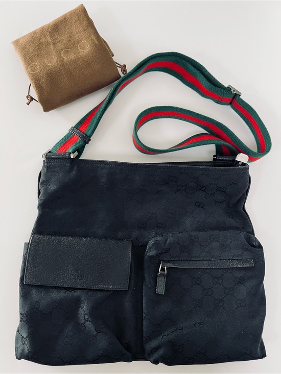 Gucci Handbags - Gucci Web Black GG Canvas Vintage Messenger Bag & Dust Bag